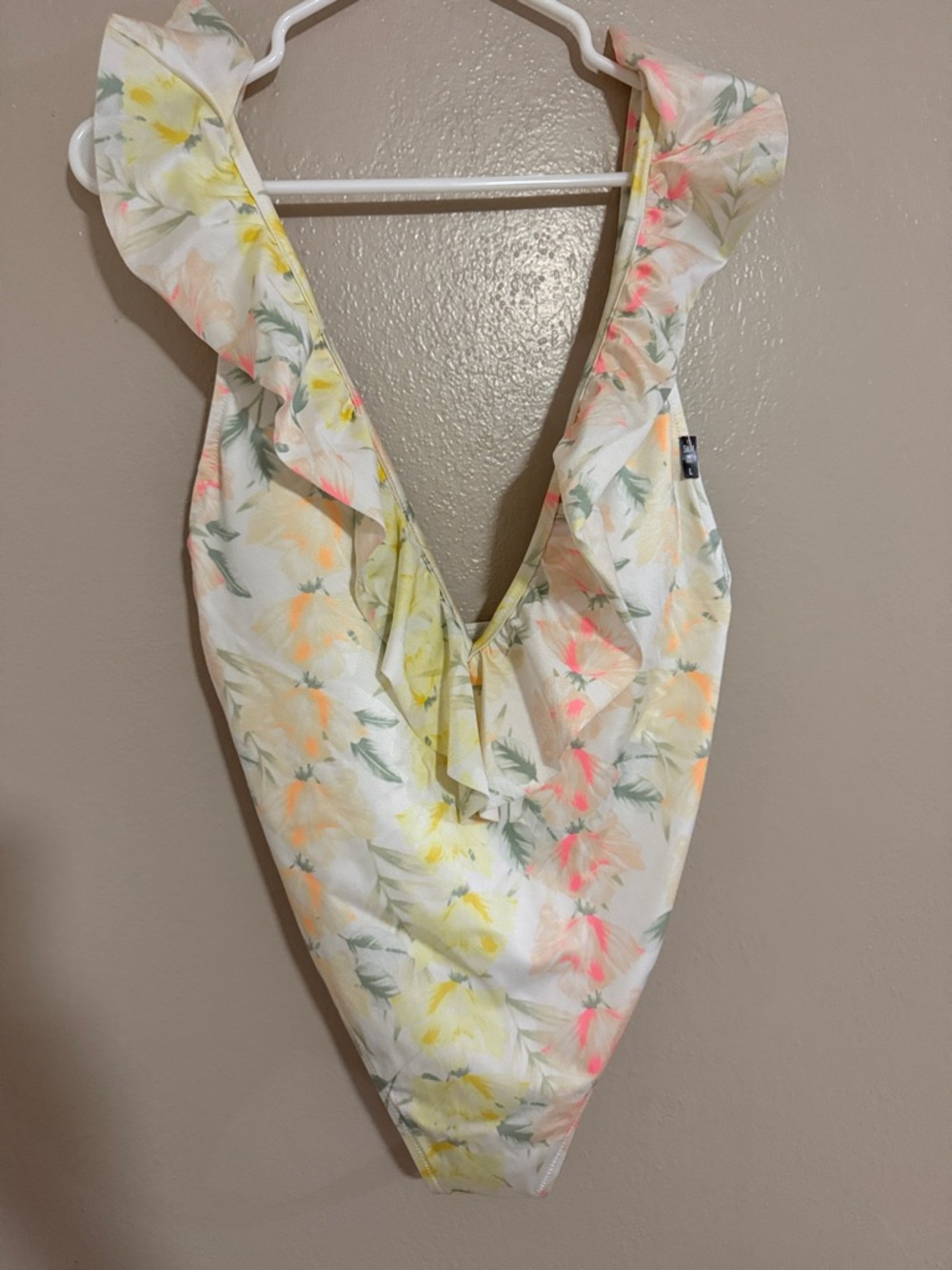 PINK Victoria's Secret Floral Ruffle One-Piece Swimsuit in White, Yellow & Pink